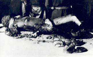 Die verkohlte Leiche von Joseph Goebbels
