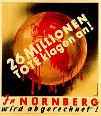 Plakat zu den Nürnberger Kriegsverbrecherprozessen.