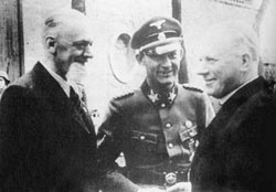 General Leon Rupnik (1880-1946), SS-General Erwin Rösener (1902-1946) und Bischof Gregorij Rožman (1883-1959)