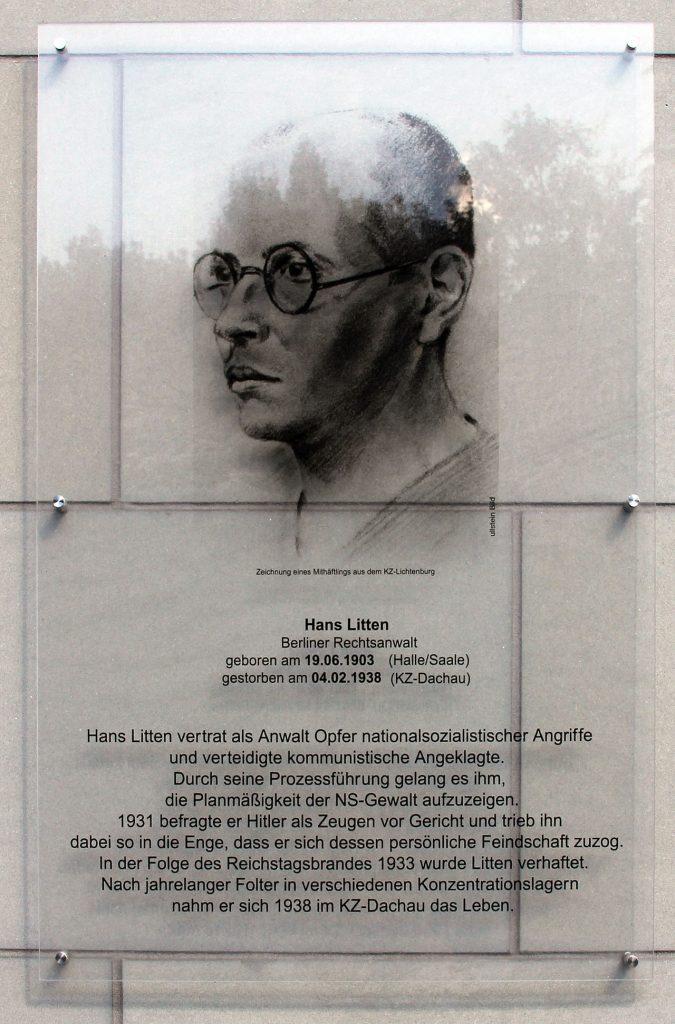 Gedenktafel für Hans Litten am Haus, Littenstraße 9, in Berlin-Mitte