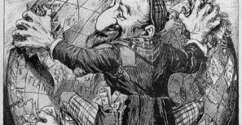 Karikatur auf der Titelseite von Édouard Drumonts antisemitischer Zeitschrift La Libre Parole (1893). Dargestellt ist ein Jude, Hände und Füße voller Geld, der sich an die Erdkugel klammert. Die Bildunterschrift lautet „Leur patrie“ – ihr Vaterland.