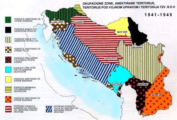 Das Gebiet des späteren Jugoslawien im Zeitraum 1941 bis 1945. 