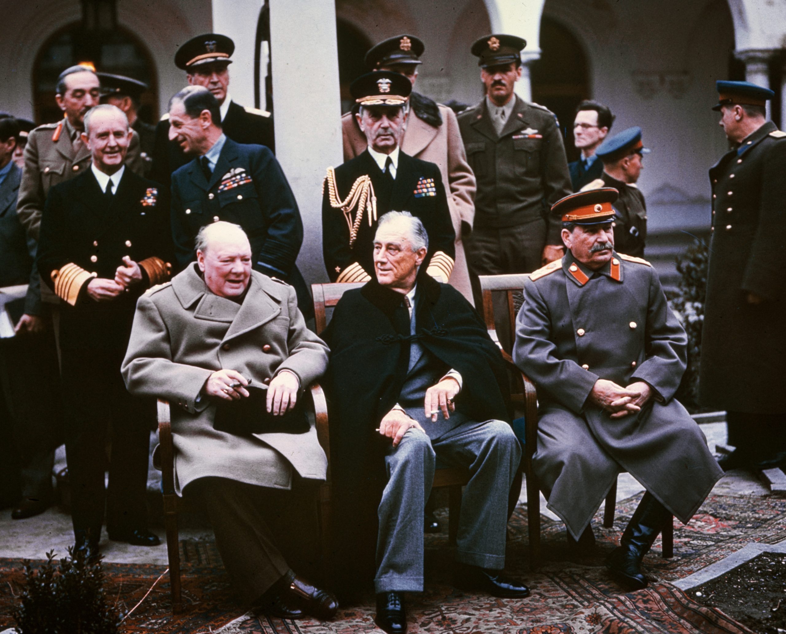 Winston Churchill, Franklin D. Roosevelt und Josef Stalin bei der Konferenz von Jalta am 9. Februar 1945